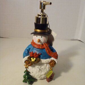 Croscill Home Soap Dispenser Snowman Red Birds Christmas Holiday Ceramic 9"